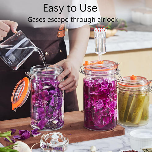 1 Pack 2 JILLMO Liter Fermentation Jar, Glass Fermenting Kit with Weight for Making Sauerkraut, Hot Sauce, Mead, Cider