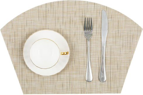 SHACOS Small Round Table Placemats - Wedge Placemat Set of 4, Non-Slip Heat Resistant Woven Vinyl, Beige Yellow