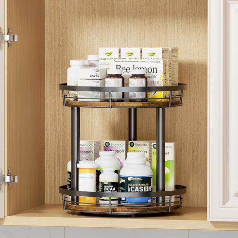 12'' 2 Countertop, LAMU Wood Lazy Susan Spice Rack Organizer, Tier Spice Organization for Cabinet, Kitchen, Table Top