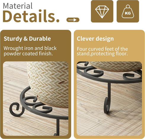 2 Pack 10 PROWORX Diameter Metal Outdoor Plant Stand Indoor, Black Heavy Duty Potted Holder, Round Anti-Rust Wrought