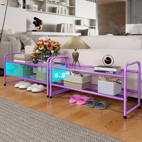 2-Tier Closet 33" SUFAUY Mesh Shoe Rack, Metal Wide Shoe Shelf Heavy Duty, Purple