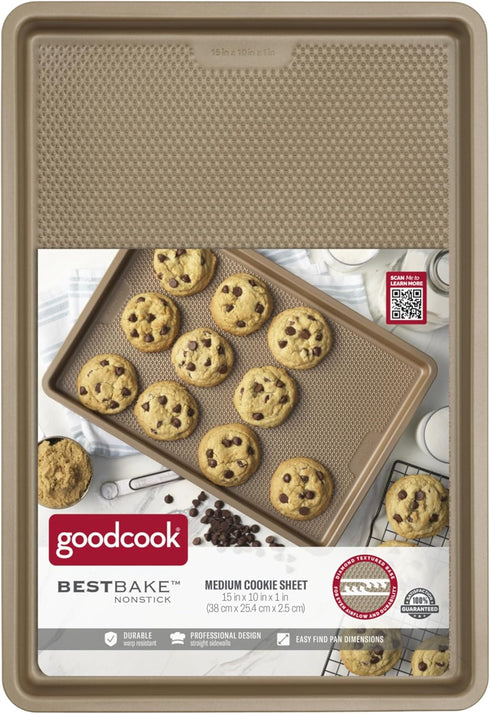 GoodCook BestBake Nonstick Textured Carbon Steel Medium Cookie Sheet, 10" x 15", Bronze Baking Tray