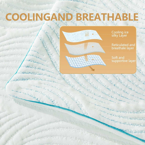 Pillows Queen Size Set of 2 – Cooling Memory Foam Pillows for Sleeping, Adjustable Firm for Back and Side Sleepers