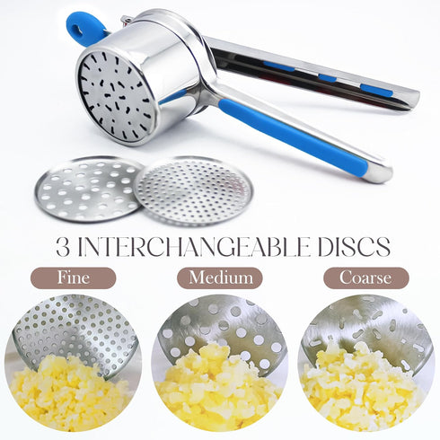 Bellemain Potato Ricer 15 oz with 3 Interchangeable Discs, Stainless Steel Potato Masher Kitchen Tool (Blue)