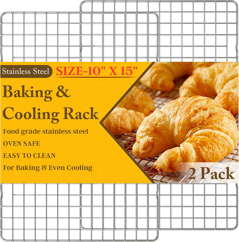 2PCS Heavy Duty Cooling Racks for Cooking and Baking, 10" x 15" Stainless Steel Wire Rack, Oven & Dishwasher Safe