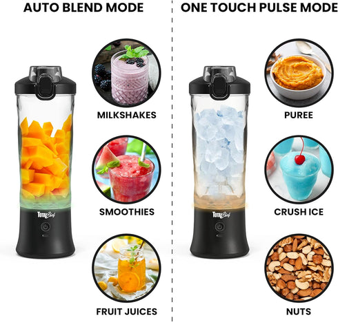 Total Chef Portable Blender for Smoothie and Shake - Mini Juicer Type-C USB Rechargeable Leakproof Travel Lid 20 oz