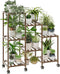 Bamworld Plant Stand with Wheels for Indoor Plants Wood Outdoor Tiered Shelf