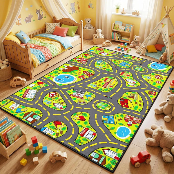 Car Rug Play Mat 5x7 Feet, Car Road Rug for Kids City