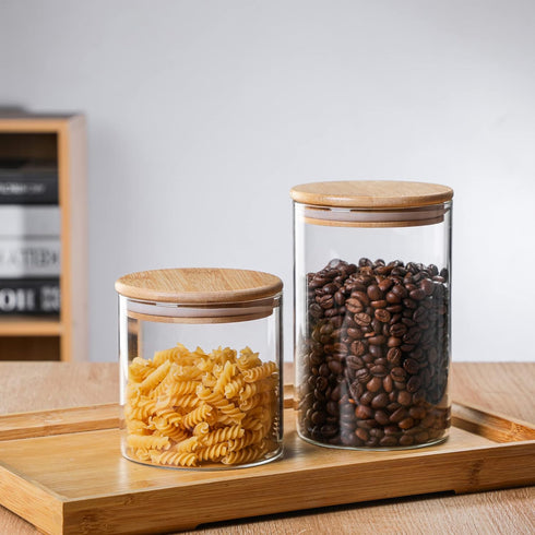 MOLFUJ 960 ML / 32 FL Oz Glass Storage Container - Stackable Clear Decorative Organizer Bottle with Wood Lid