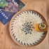 14" Terrekraft Large Rattan Serving Tray with Mother of Pearl, Round Coffee Table Tray Decor, Boho Decorative
