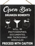 JennyGems Open Bar Hanging Wood Sign | Funny Wedding Reception Decor, Drunken Moments Will Be Photographed