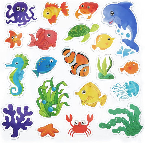 20 Pieces Sea Animals Gel Clings Decals for Toddlers, Kids, Adults - Removable Ocean Window Stickers for Home,