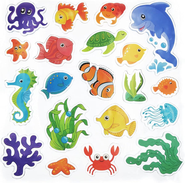20 Pieces Sea Animals Gel Clings Decals for Toddlers, Kids, Adults - Removable Ocean Window Stickers for Home,