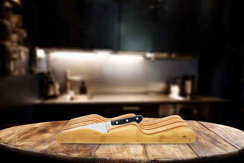 ROYALHOUSE Bamboo Knife Block Holder, In-Drawer Organizer for 7 Knives, Perfect Gift for Home and Chefs