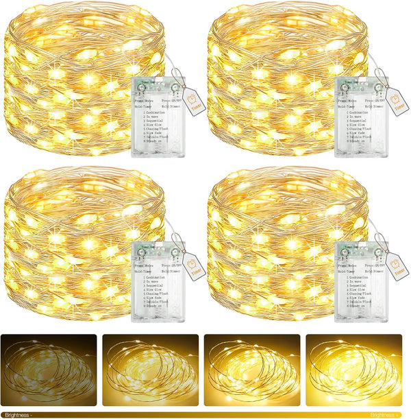 btfarm 4 Pack Fairy Lights Battery Operated with Timer, 16FT 50LED Twinkle