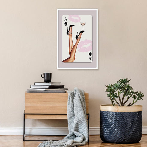 LRCYBMN 24X36 Trendy Pink Playing Card Print Wall Art Posters Retro Ace Of Spades Print Black Heels Poster Bar Cart