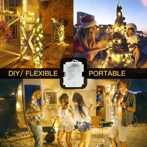 suddus 33ft 100 LED Outdoor String Lights, Warm White Fairy Lights Battery Operated with Remote for Bedroom, Dorm,