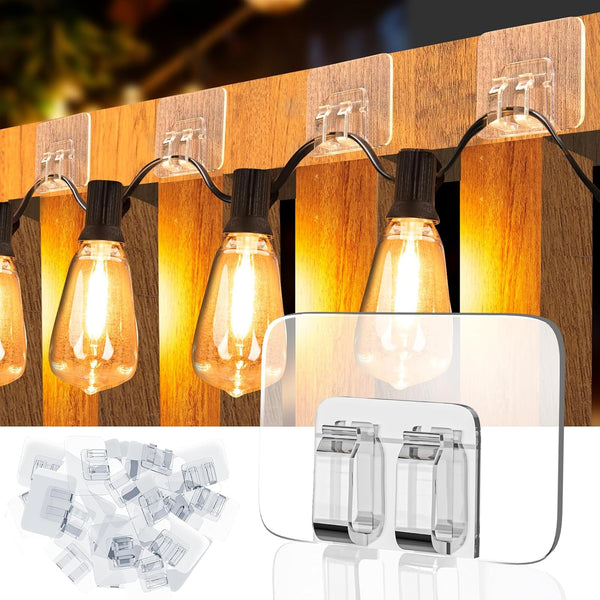TidyHelper 24 PCS Christmas Light Clips, Adhesive Hooks for Outdoor String Lights,