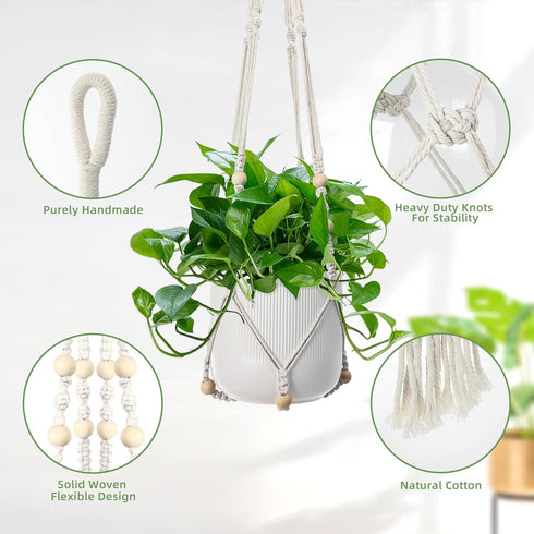 EWPJDK 3 PCS Macrame Plant Hanger Indoor Hanging Planter Basket with Wood Beads Plants Holder Decorative Flower Pot