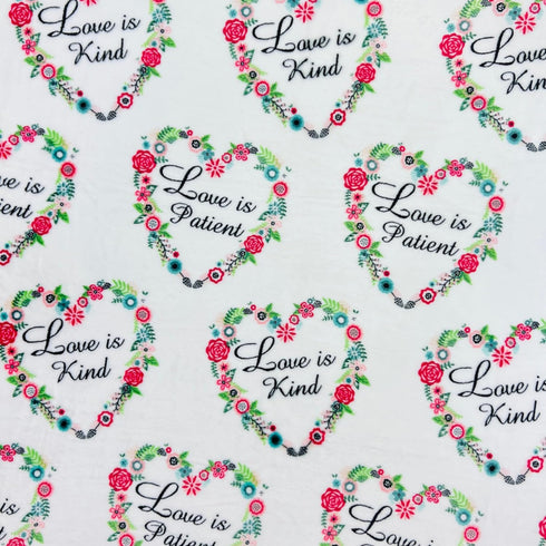 50" 60" Spring Wedding Fleece Throw Blanket: Love is Kind Patient Pink White Red Design Floral Hearts, x Velvety Soft