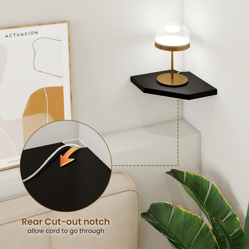 Set 2 7in Fun Memories Corner Shelf Wall Mount of - Solid Oak Wood Floating Corner Shelf with Cable Hole, Rustic Design