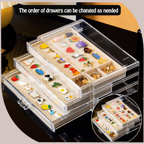 Pin Display Case with 3 Drawers, Dustproof Enamel Pin Collection Display Holder for Collectors
