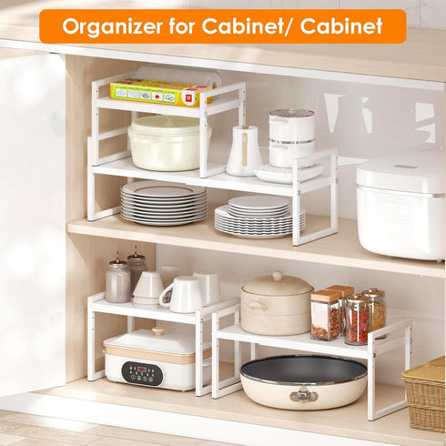 Countertop 1-Tier) DOLALIKE Expandable Kitchen Organizer, Stackable Cabinet Shelf Organizers, Space Saving Spice Rack