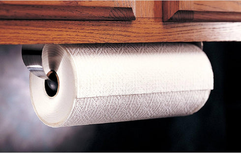 Compact Silver and Black Paper Towel Holder - Under Cabinet Design
