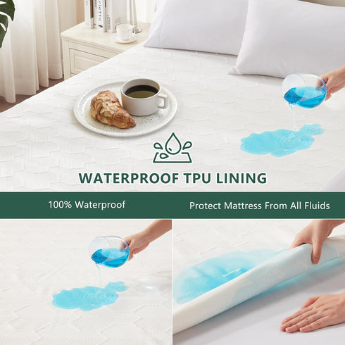 40% 3D 6"- 15" King Size Waterproof Mattress Protector, Rayon Derived from Bamboo Cooling Mattress Pad Cover, Air