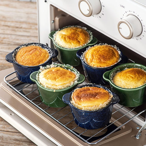 Creme Brulee Ramekins Ceramic Bowls - VICRAYS Mini Custard Cups 6 oz oven Safe Bowls Souffle Dishes for Baking Individual Casserole Dipping Sauce Pioneer Woman Bakeware Set of 6, Blue by vicrays