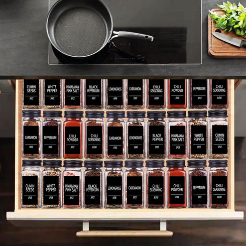 66 547 4oz Churboro Spice Jars with Labels- Glass Spice Jars with Black Metal Caps, Empty Spice Containers with Shaker