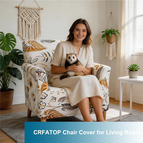 1 Sofa,02 CRFATOP Stretch Piece Chair Covers with Arms Printed Accent Chair Cover Armchair Flower Soft Banquet Armchair