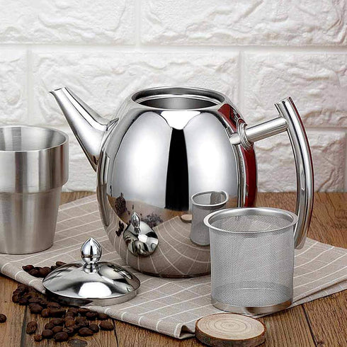Durable Stainless Steel Teapot, Tea Coffee Pot Water Kettle with Filter, Large Capacity (1L)