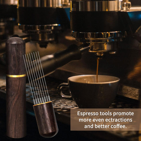 Espresso Coffee Stirrer with 8 Needles, 0.4mm Distribution Tools with Natural Wood Handle