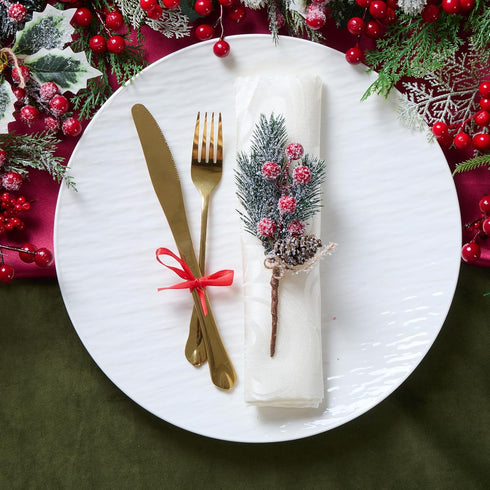WILLBOND 24 Poinsettia Pcs Artificial Christmas Tree Picks Red Berry Pine Picks Spray Berry Branches Holly Pine Flower