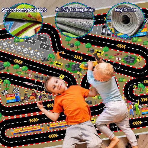 31''x47'' Kids Car Rug for Play Toy Cars, Race Track Play mat Carpet Kid Road Rugs for Playroom Classroom Kids