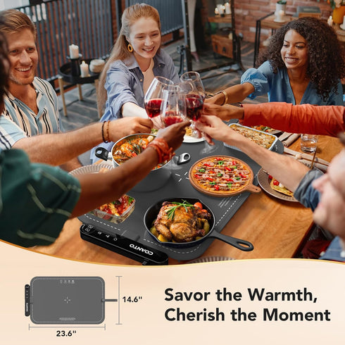7 Settings, 23.6"x14.6", Warming Mat for Food, Waterproof Warming Tray for Buffets Party, Food Warmer with Temperature
