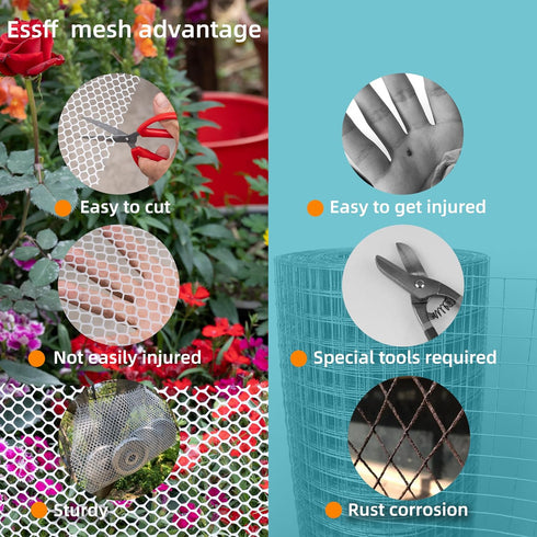 ESSFF 15.7IN 32.8FT Pet & Garden Safeguard - x Roll - Black Plastic Netting, Multi-Use Decorative Fencing for Poultry