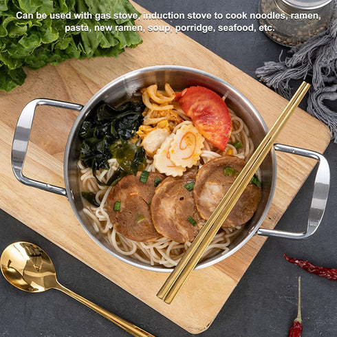 Korea Noodle Pot, Fast Heating Stainless Steel Ramen Cooking Stockpot, Binaural Pasta Pots for Soup and Porridge