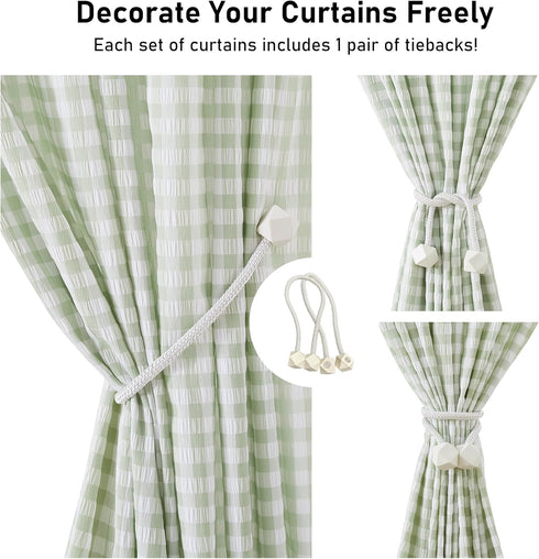 84 Inches Included,52" Wx84 L(Pack 2) ZJDECOR Sage Green White Buffalo Plaid Curtains Long,Crinkled Not-See-Through