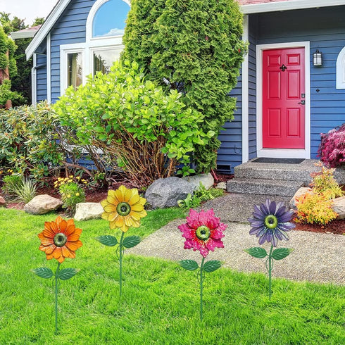 YEAHOME 4 Pack Garden Decor, 20'' Flower Garden Stakes, Metal Flowers for Outdoor Lawn