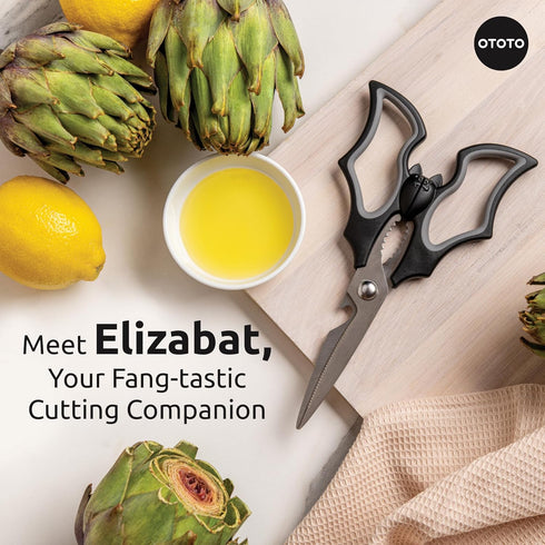NEW!! Elizabat Kitchen Scissors by OTOTO - Cute Bat Kitchen Shears, Scissors Kitchen Utensils - Bats, Halloween Gifts, Cooking Scissors, Kitchen Gadgets by OTOTO