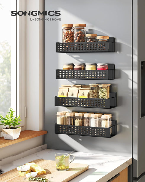 Set 4, 2 2 UKCS061B01 SONGMICS Strong Magnetic Spice Rack for Refrigerator, of Large and Small Kichen Magnetic Shelves