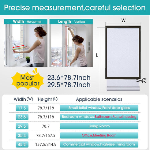 Coavas Window Privacy Film Frosted Glass Static Cling for UV Sun Blocking and Heat Control (35.4 x 78.7 Inch)
