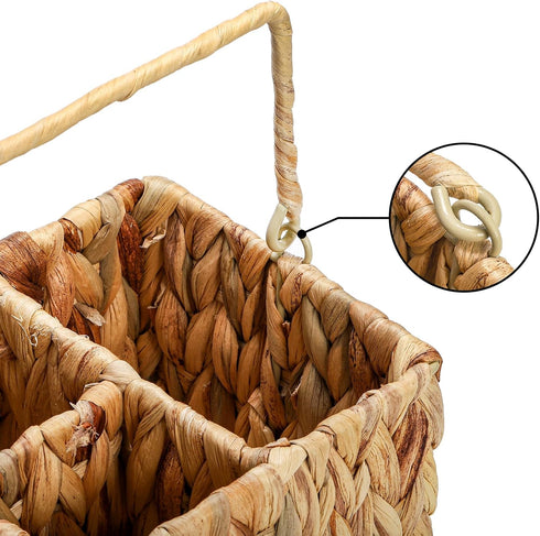 Wicker Flatware Organizer, Woven Utensil Caddy with Handle, Water Hyacinth Cutlery Holder for Picnic Silverware