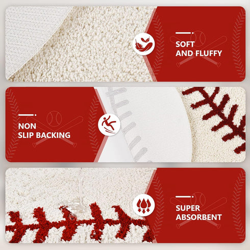 STEF 36 Inch Baseball Rug Round Soft Microfiber Sports Carpet with Non-Slip TPR Backing, Baseball Decor for Boys Room