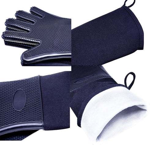 Extra Long 19.7" Professional Oven Mitts, Non-Slip Silicone Grip, Heat Resistant Up to 572°F, Black