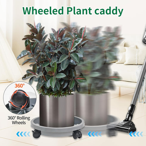 1 11 inch Pc Plant Caddy with Lockable Wheels, Drainage & Self-watering Design, Movable Wheeled Round Planter Stand