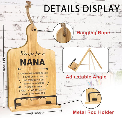 Nana Gifts, Gifts for Nana from Grandkids for Mothers Day, Foldable Cookbook Stand for Grandma Gifts, Unique Cooking Recipe Stand for Kitchen Counter, Nana Kitchen Gifts for Christmas by CloverKoi