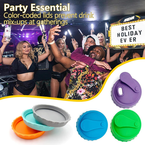 Qgond 6 6 3 3 2.13 Inch PCS Silicone Soda Can Lids, Reusable Can Covers in Colors with Straw Openings & Fully Sealed